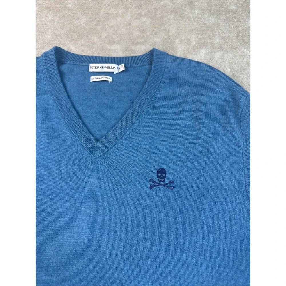 Peter Millar Golf Sweater Vest Mens‎ M Teal Merino Wool Skull Crossbones V-Neck